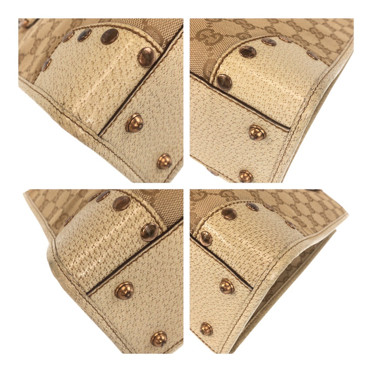 GUCCI Tote Bag 124260 canvas Ivory Gold GG canvas studs