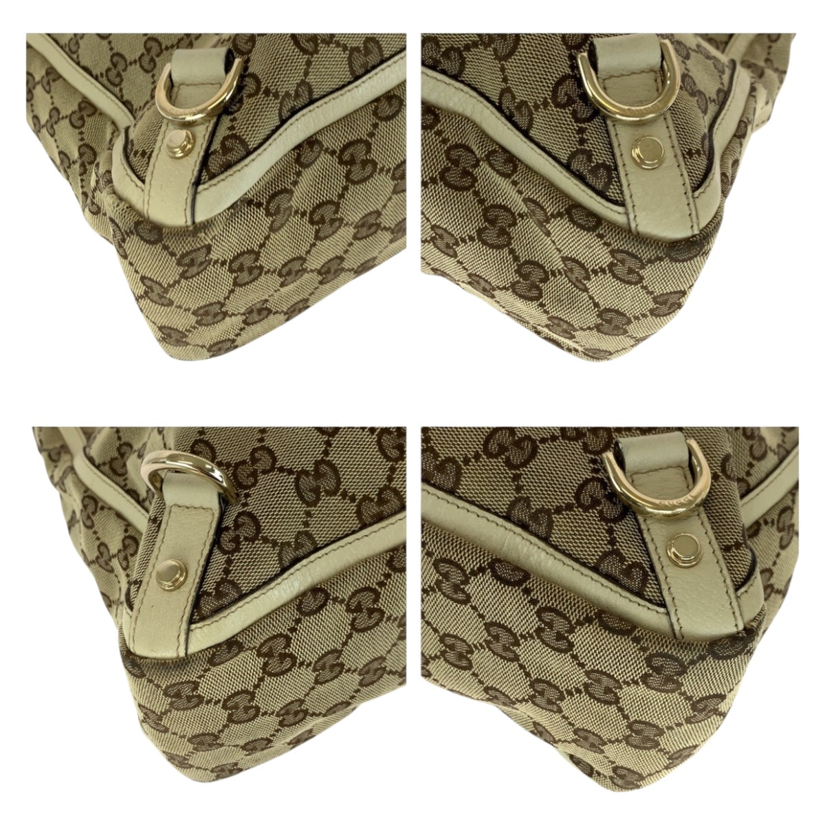 GUCCI Tote Bag 17004 GG canvas Beige White Gold Metal Abbey