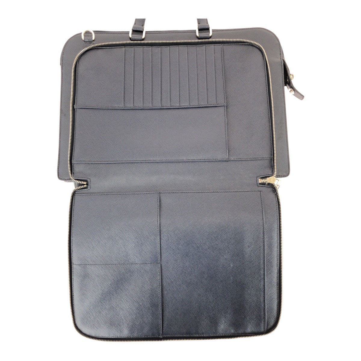 PRADA Business bag leather Navy SilverMetal Safiano Triangle With logo