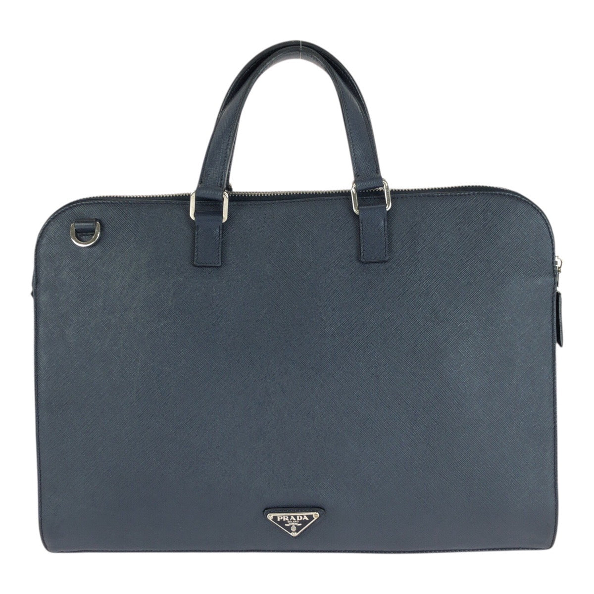 PRADA Business bag leather Navy SilverMetal Safiano Triangle With logo