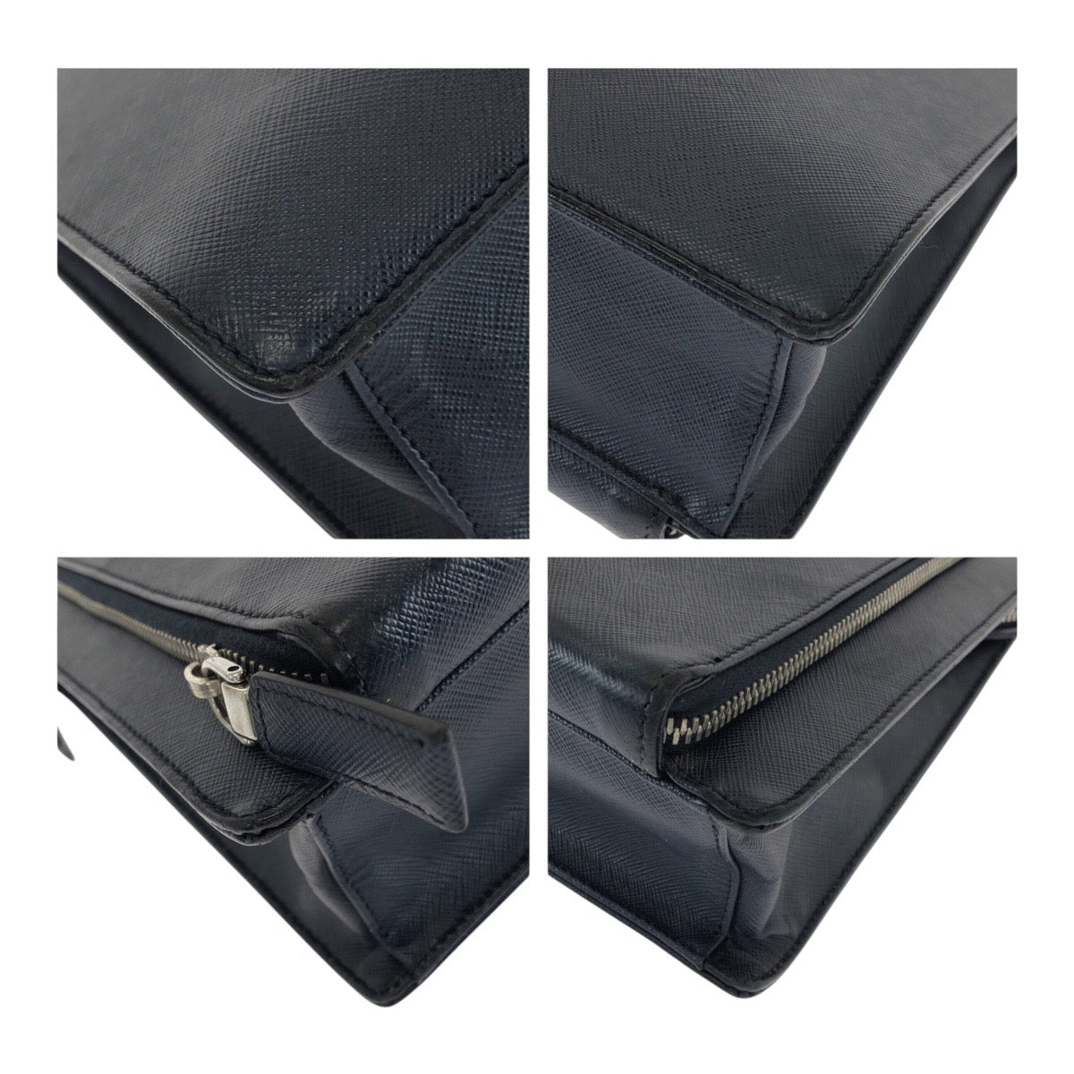 PRADA Business bag leather Navy SilverMetal Safiano Triangle With logo