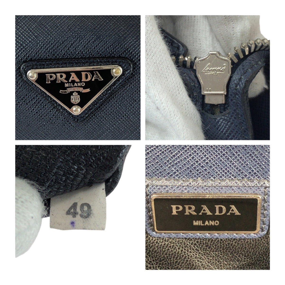 PRADA Business bag leather Navy SilverMetal Safiano Triangle With logo