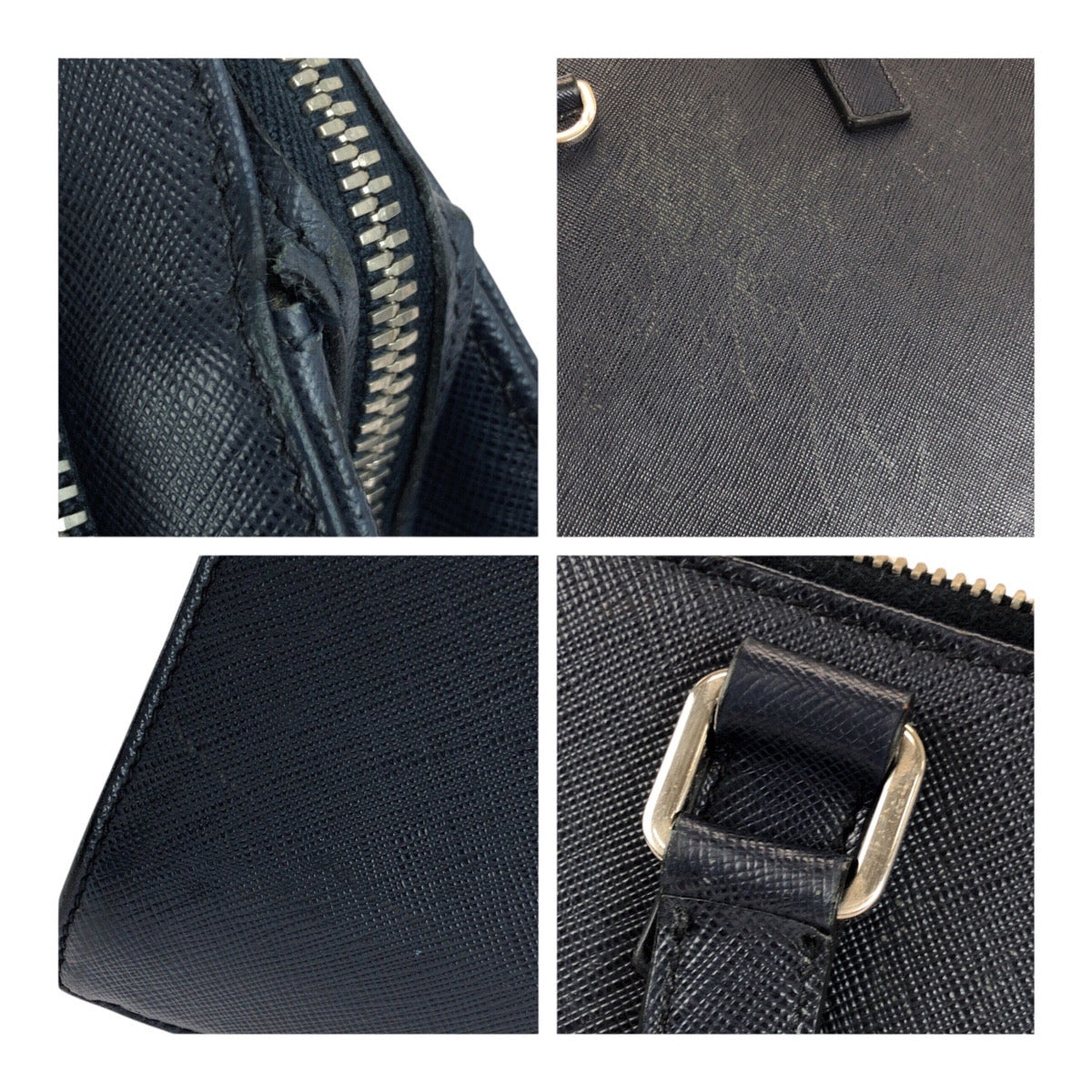 PRADA Business bag leather Navy SilverMetal Safiano Triangle With logo