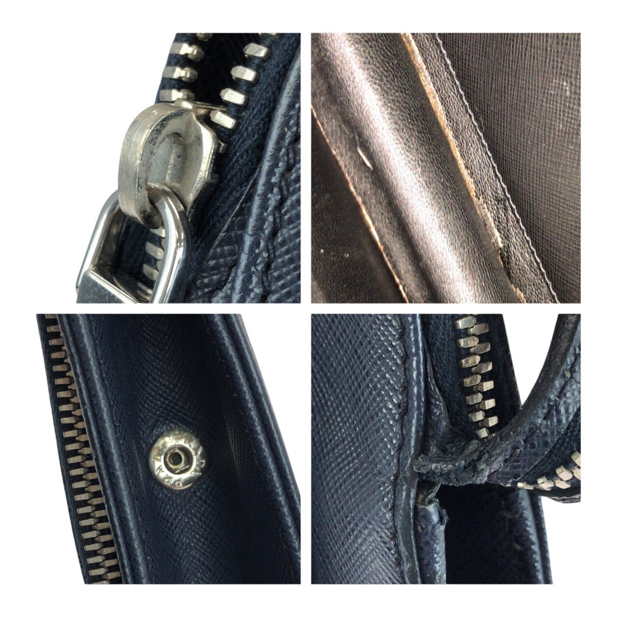 PRADA Business bag leather Navy SilverMetal Safiano Triangle With logo