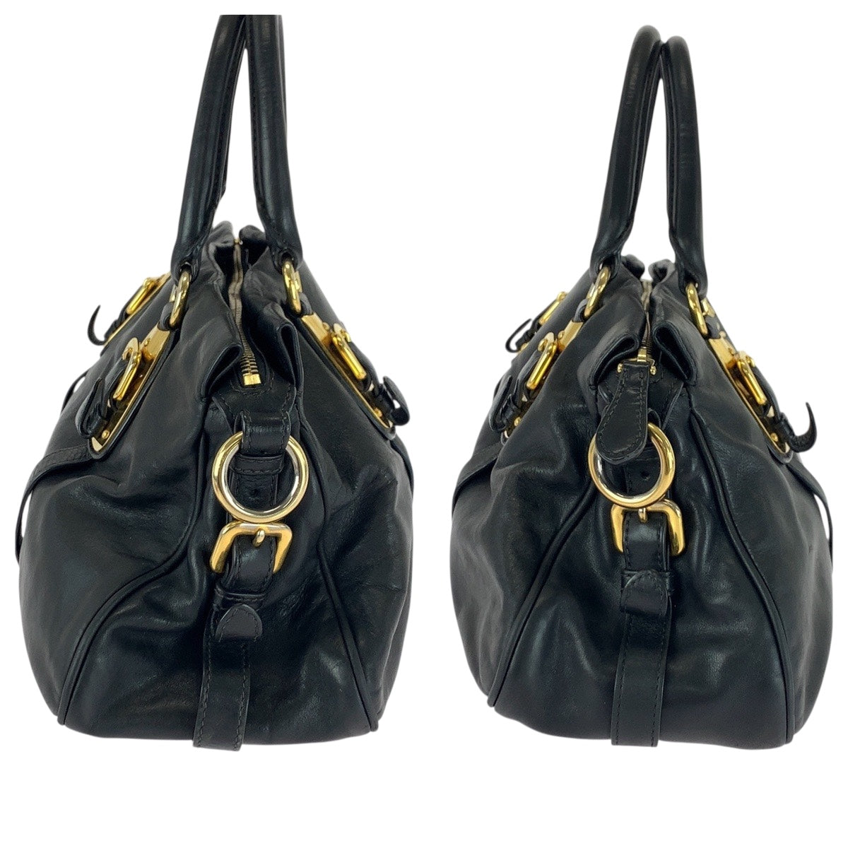 PRADA Shoulder Bag BN1903 leather Black GoldMetal logo