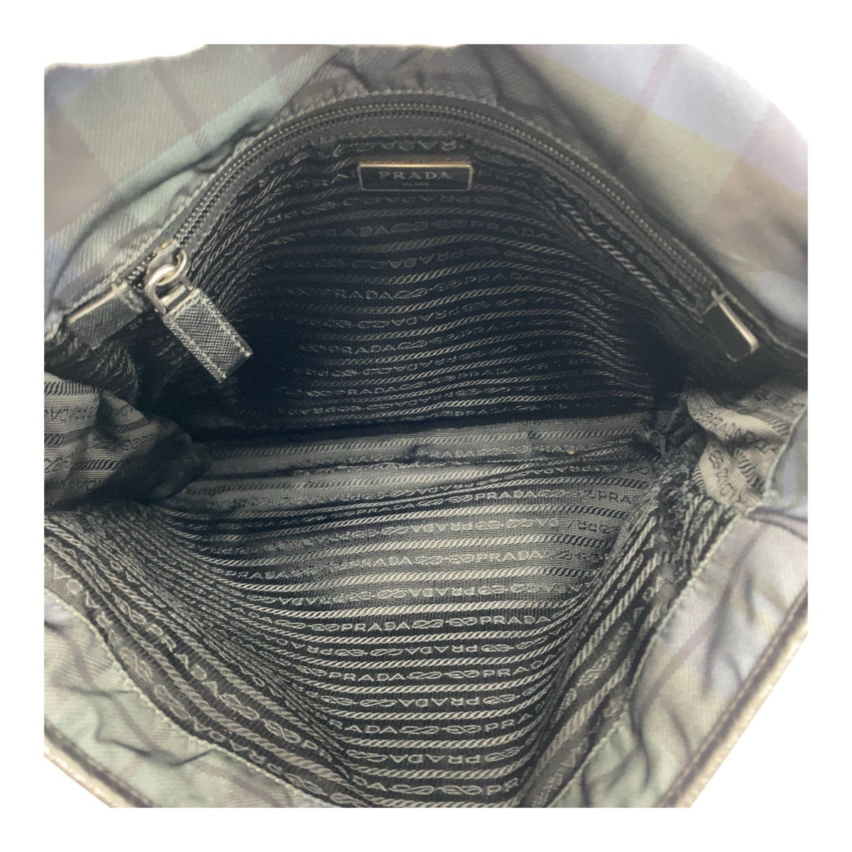PRADA Shoulder Bag Nylon Green Blue Black Silver Metal Test Triangle With logo