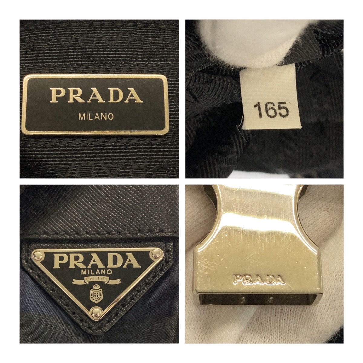 PRADA Shoulder Bag Nylon Green Blue Black Silver Metal Test Triangle With logo