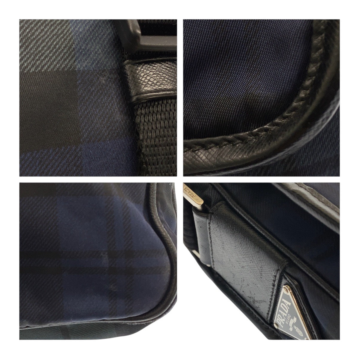 PRADA Shoulder Bag Nylon Green Blue Black Silver Metal Test Triangle With logo