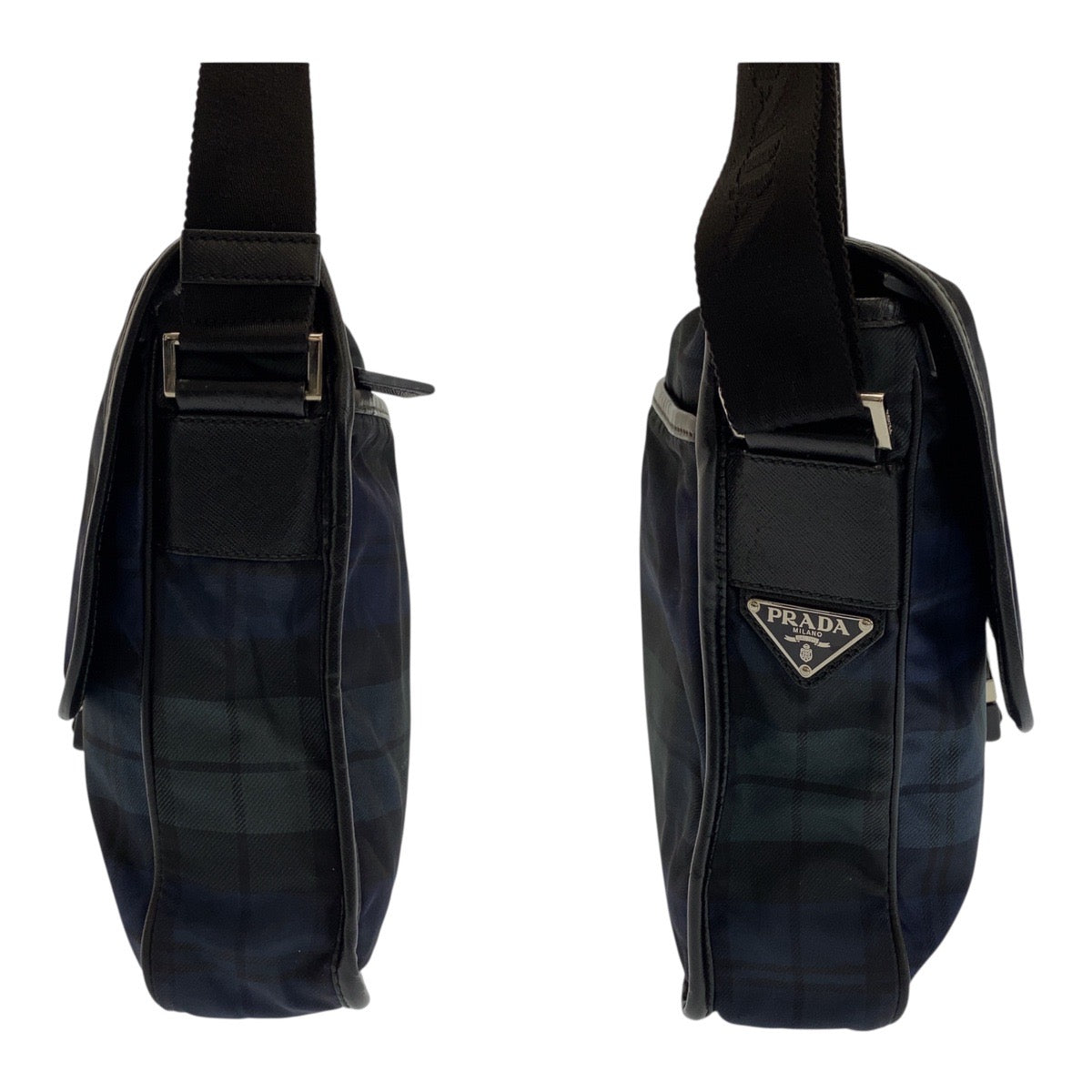 PRADA Shoulder Bag Nylon Green Blue Black Silver Metal Test Triangle With logo