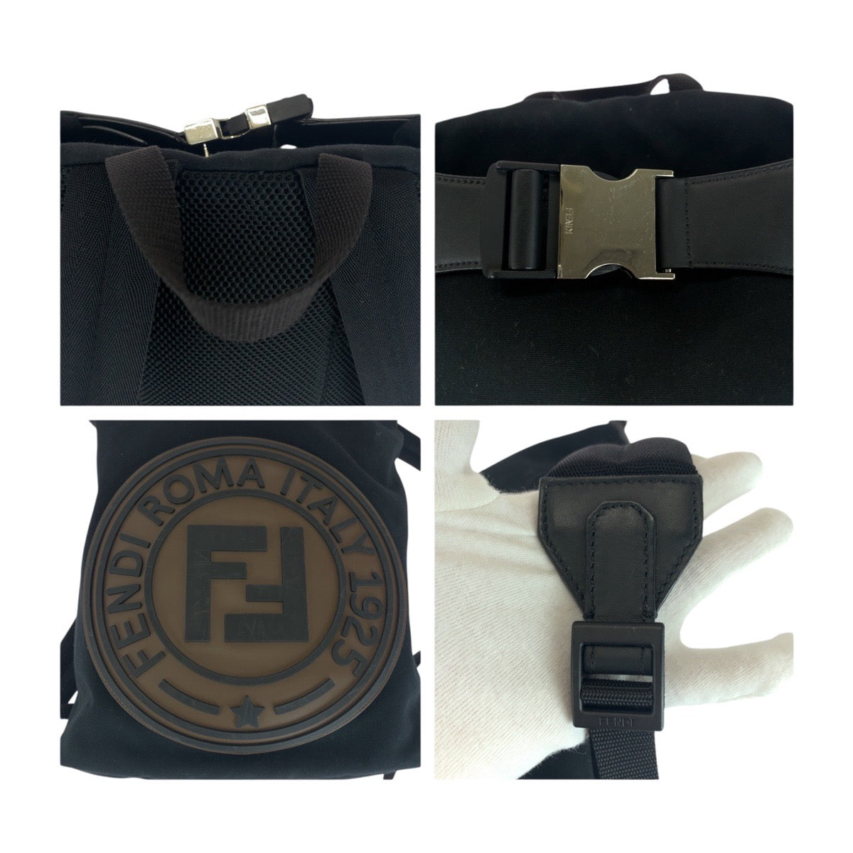 FENDI Backpack 7VZ044 canvas Black Brown Silver