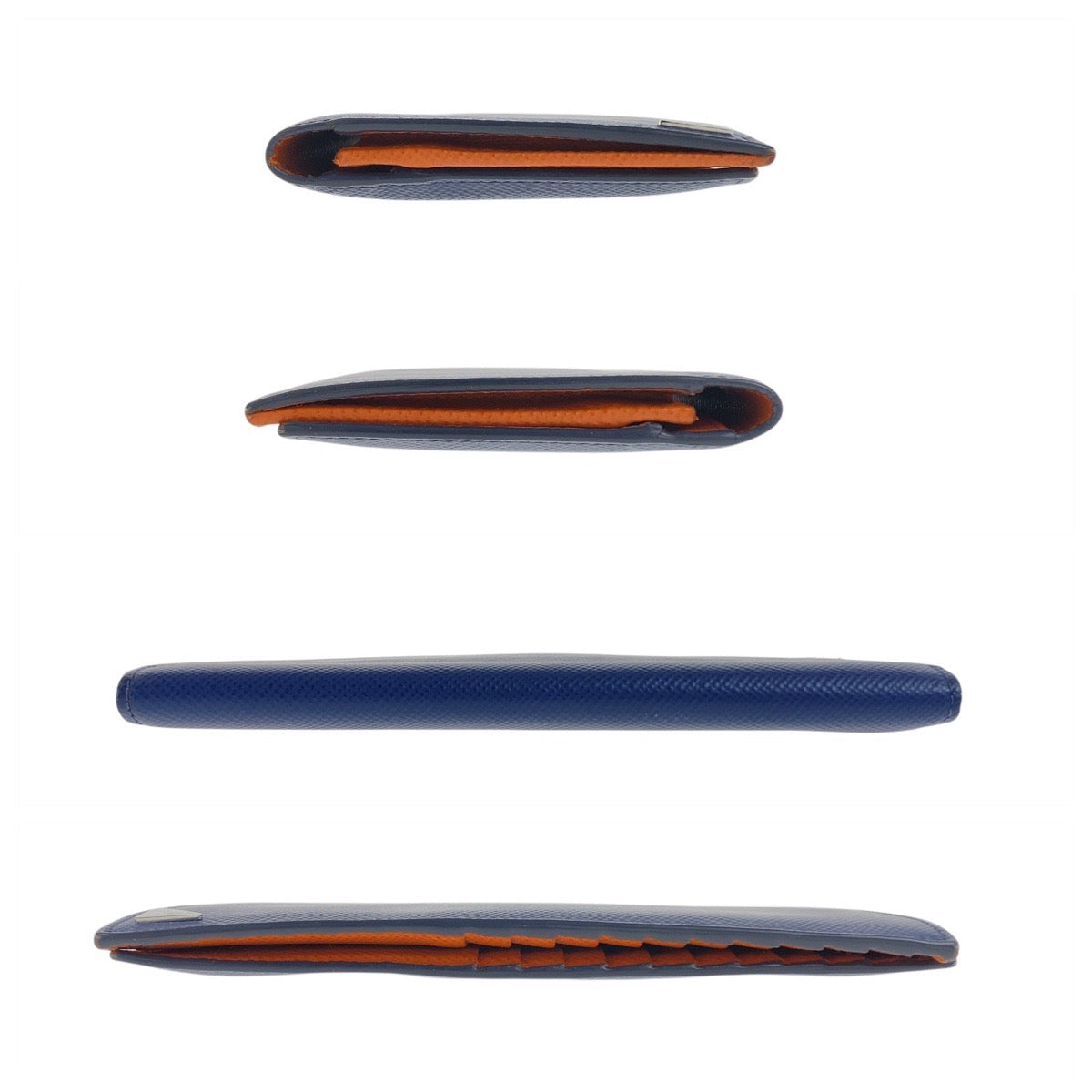 PRADA Long Wallet Purse leather Navy SilverMetal Safiano Triangle With logo