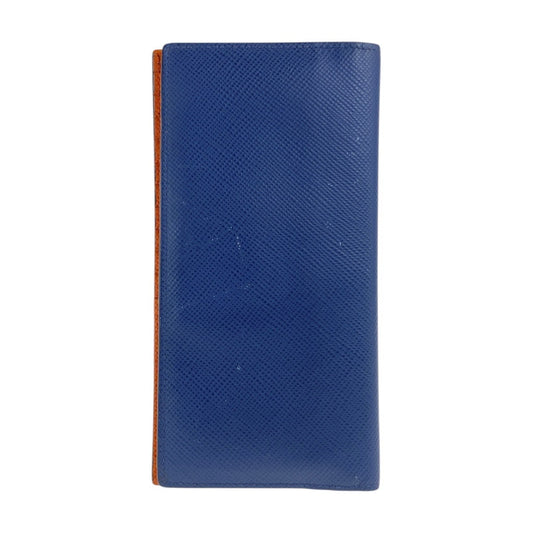 PRADA Long Wallet Purse leather Navy SilverMetal Safiano Triangle With logo