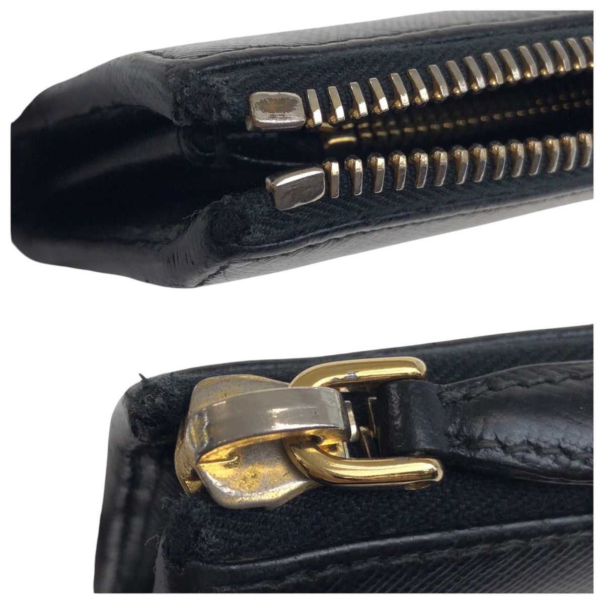 PRADA Long Wallet Purse leather Black Gold Metal Safiano logo