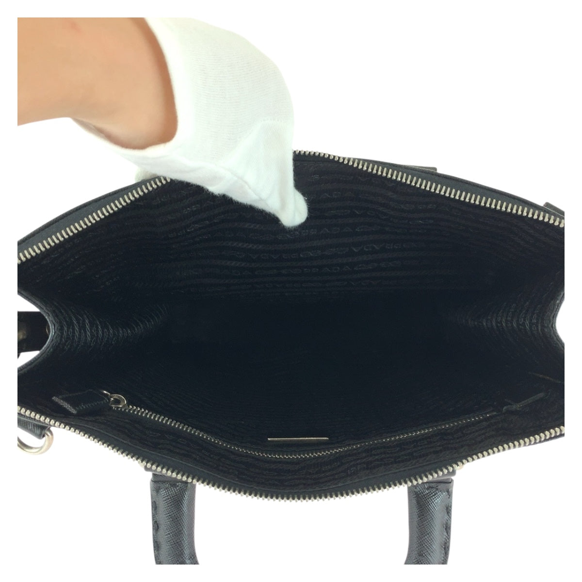 PRADA Tote Bag leather black Safiano Triangle With logo