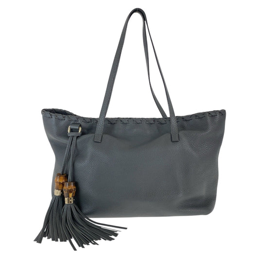 GUCCI Tote Bag 354665 leather Grey SilverMetal Bamboo