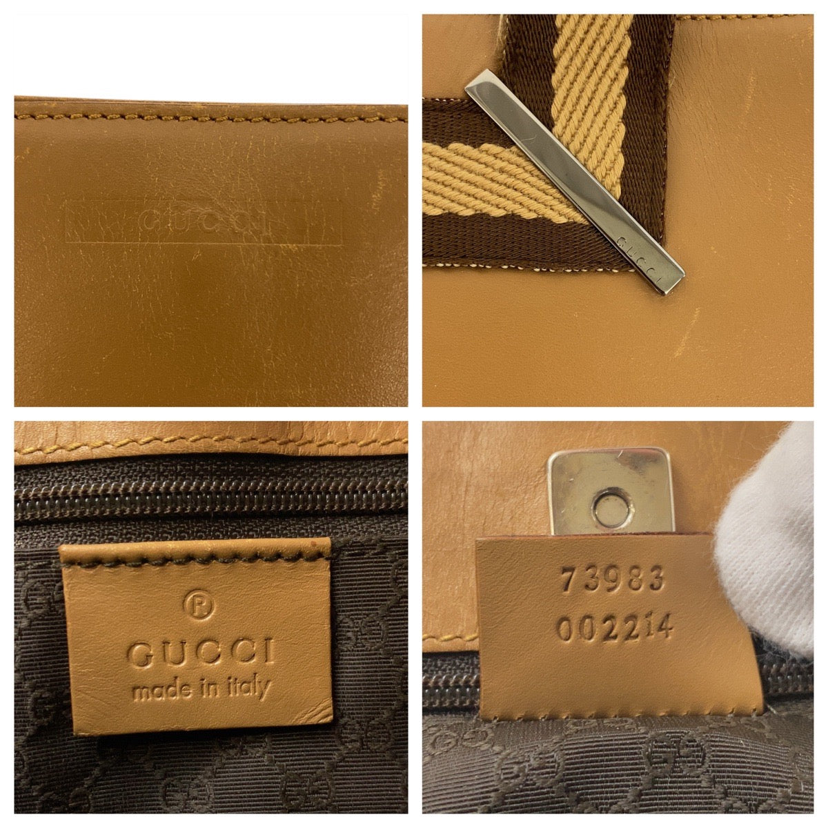 GUCCI Tote Bag 73983 leather Beige Brown SilverMetal Sherry