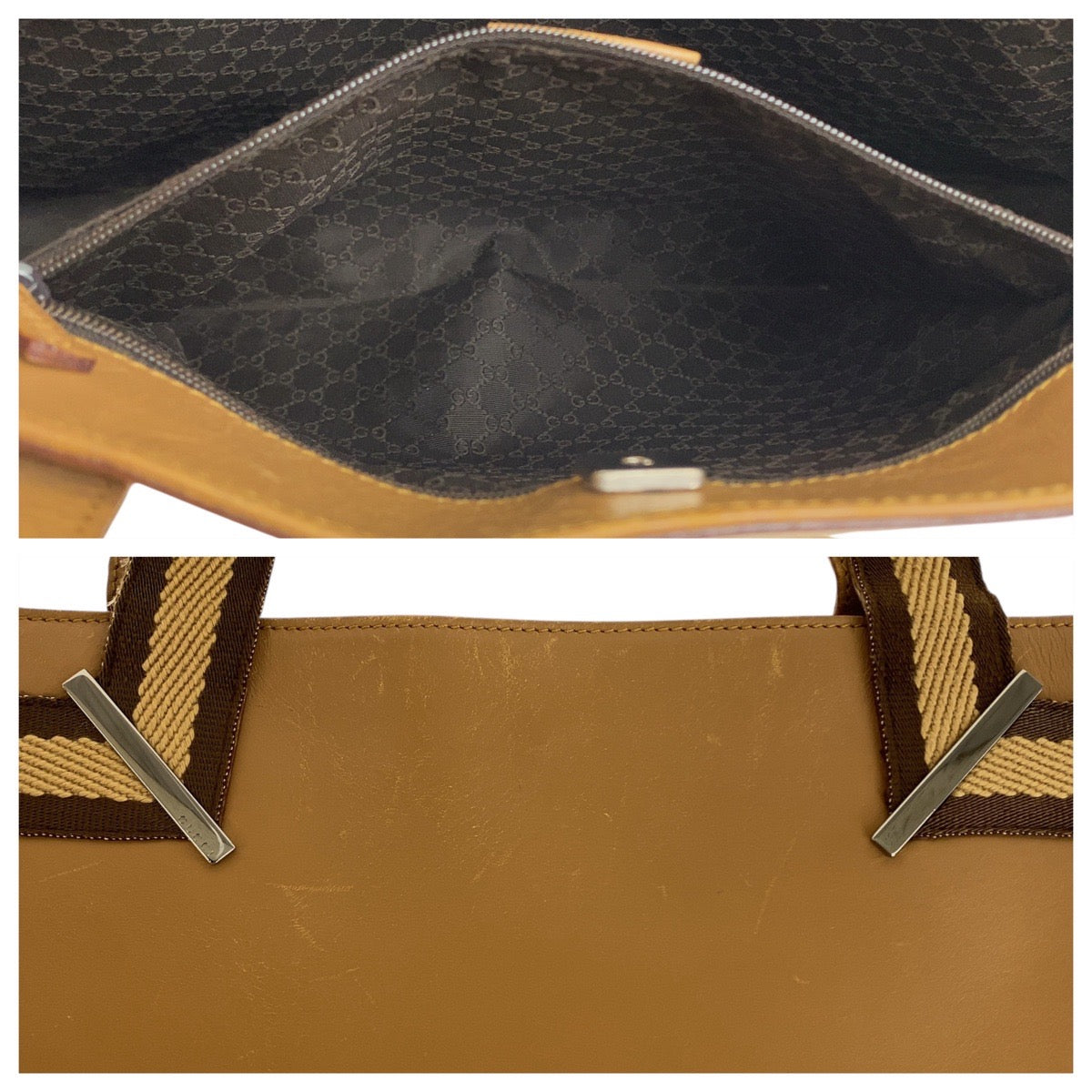 GUCCI Tote Bag 73983 leather Beige Brown SilverMetal Sherry