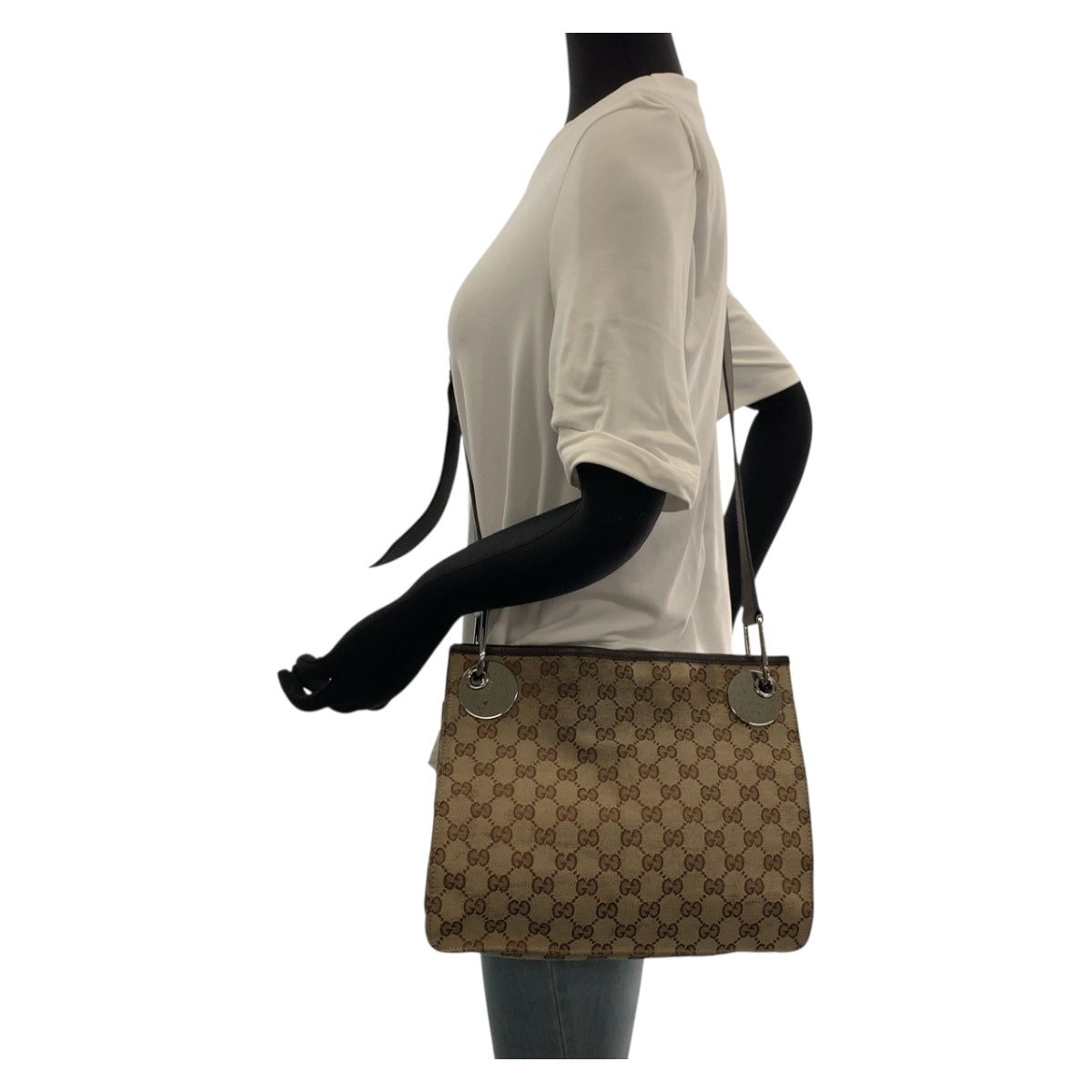 GUCCI Shoulder Bag 120811 GG canvas Brown Beige SilverMetal