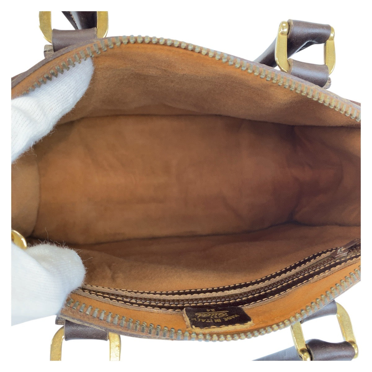 GUCCI Handbag Suede Brown Gold Metal Sherry line