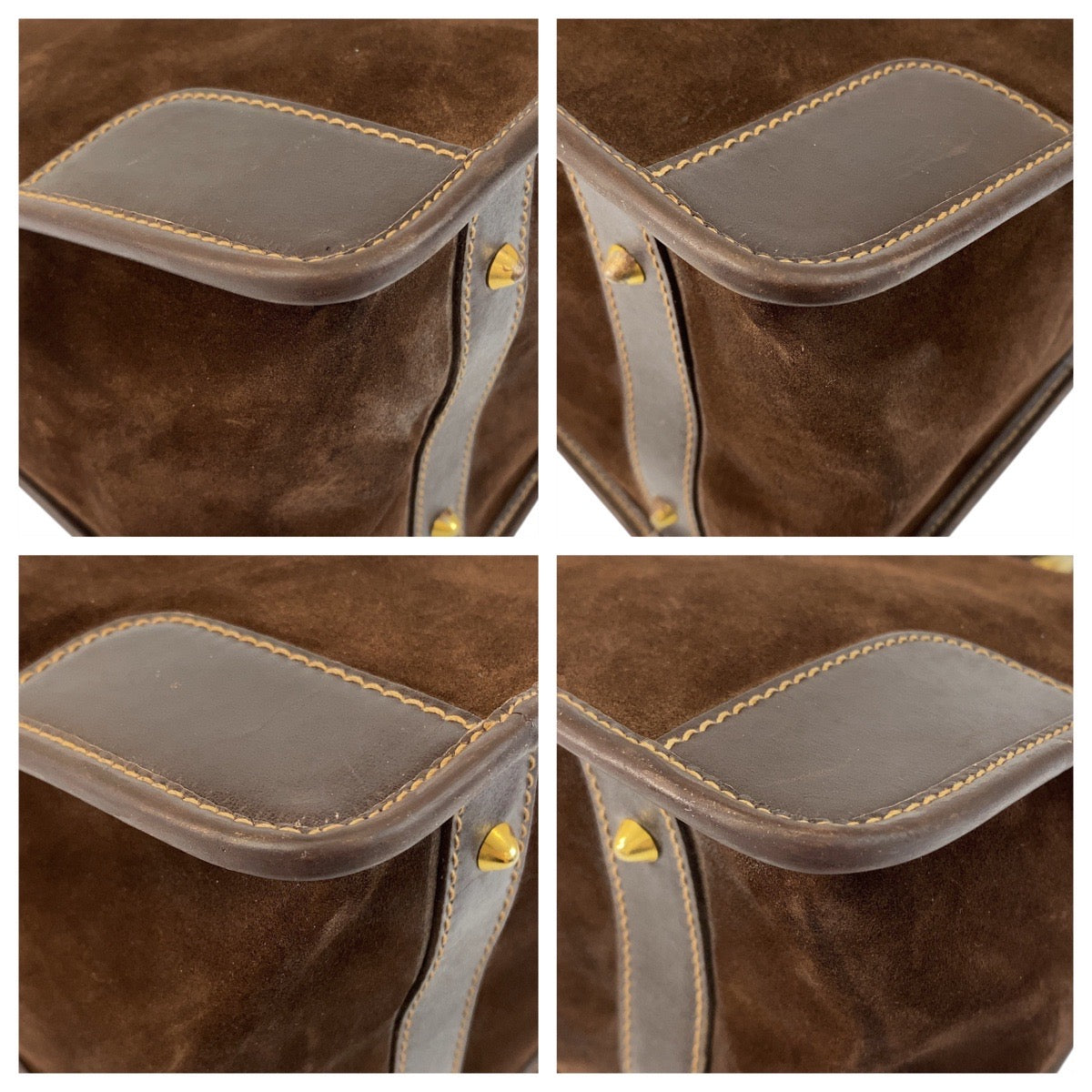 GUCCI Handbag Suede Brown Gold Metal Sherry line