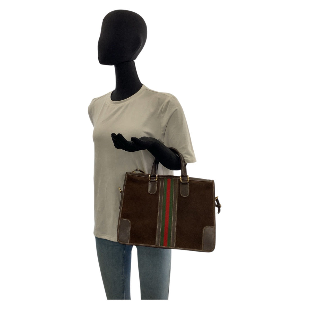 GUCCI Handbag Suede Brown Gold Metal Sherry line