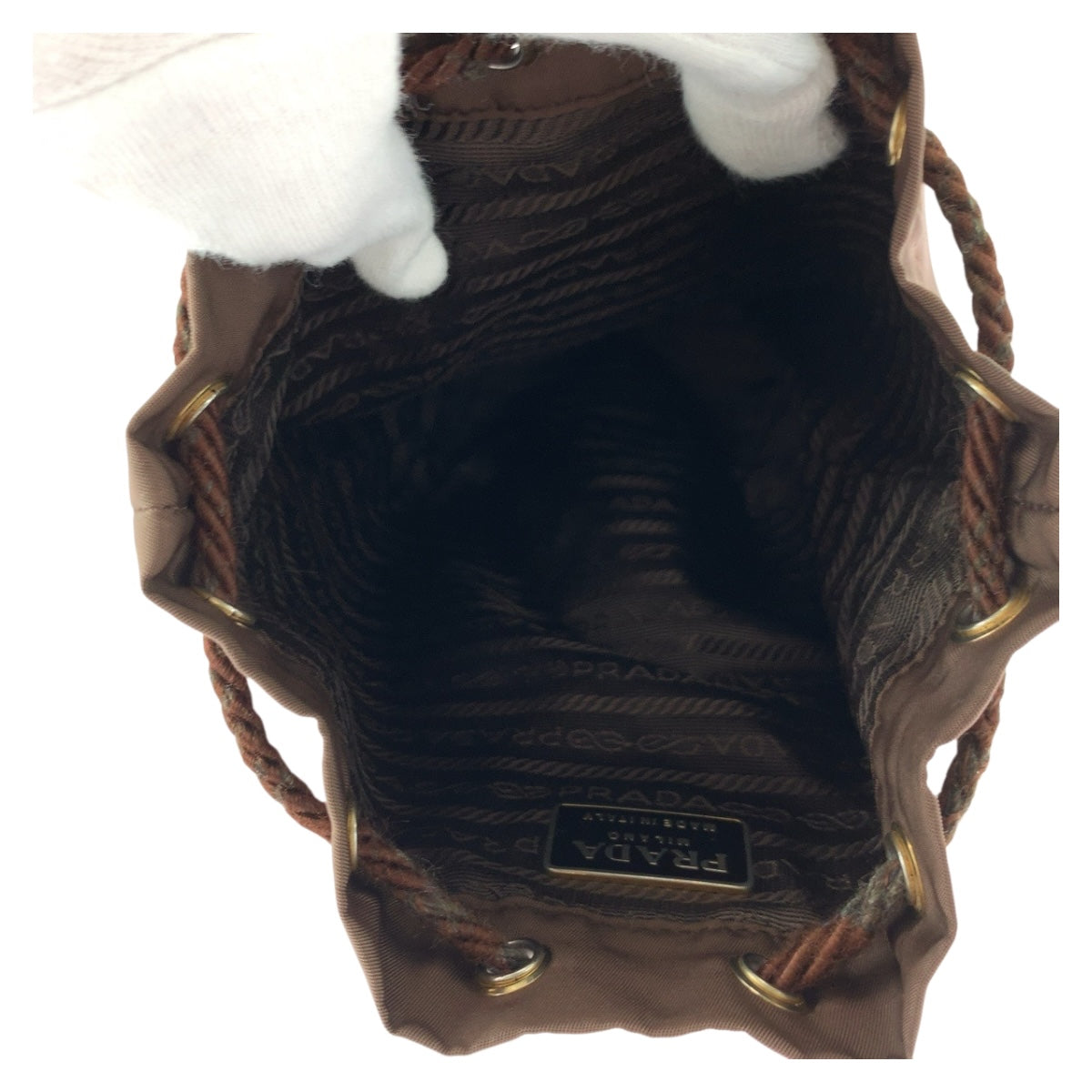 PRADA Pouch Nylon Brown Gold Metal Test logo