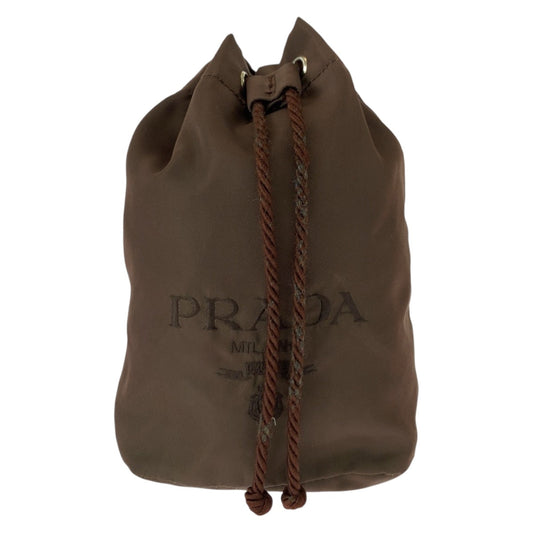 PRADA Pouch Nylon Brown Gold Metal Test logo