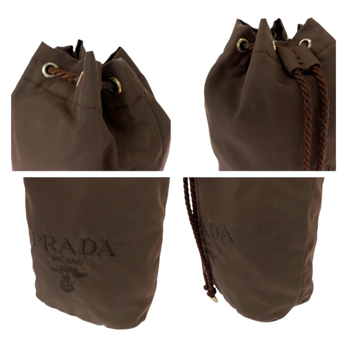 PRADA Pouch Nylon Brown Gold Metal Test logo