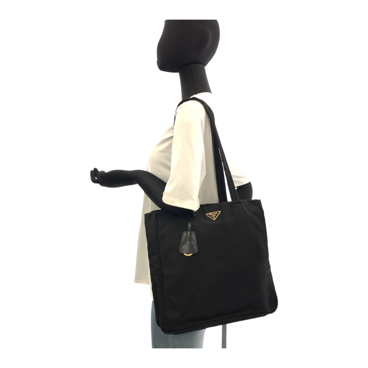 PRADA Tote Bag Nylon Black GoldMetal Test Triangle With logo