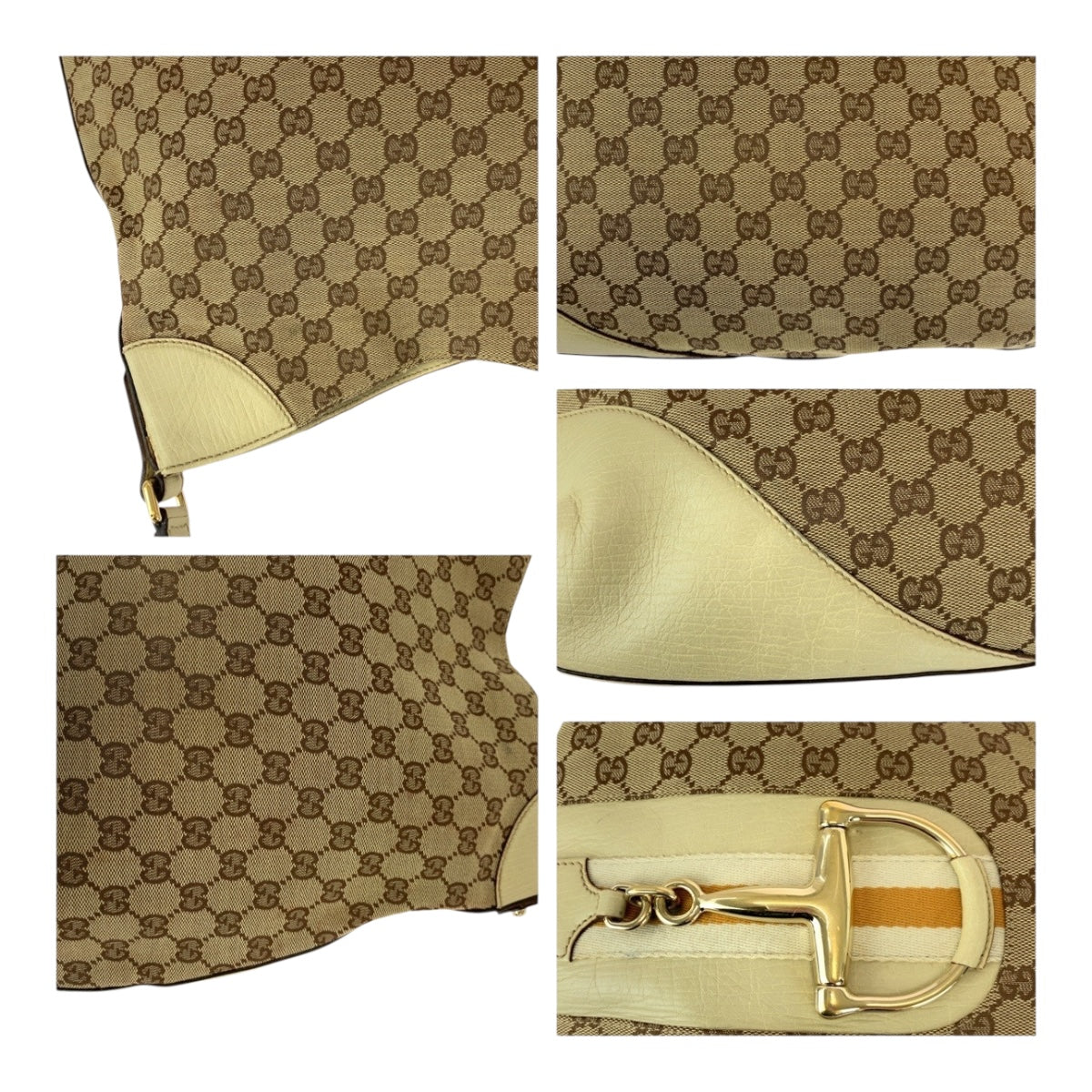 GUCCI Shoulder Bag 137386 GG canvas Beige Ivory Horsebit