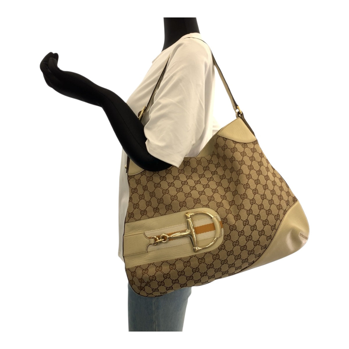 GUCCI Shoulder Bag 137386 GG canvas Beige Ivory Horsebit