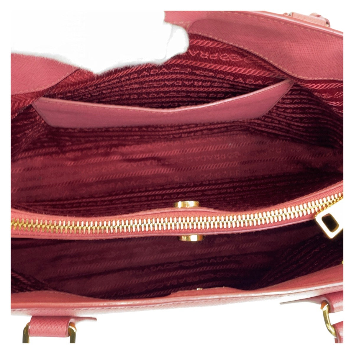 PRADA Handbag leather Pink Gold Metal Safiano Triangle With logo