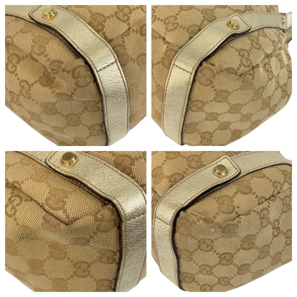 GUCCI Tote Bag 130736 GG canvas Beige Gold Metal