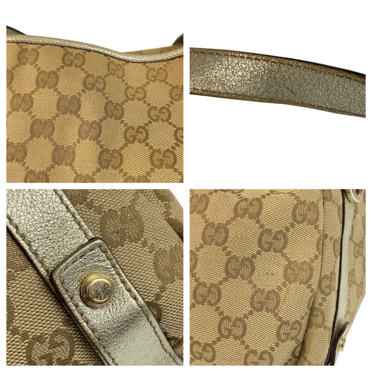 GUCCI Tote Bag 130736 GG canvas Beige Gold Metal