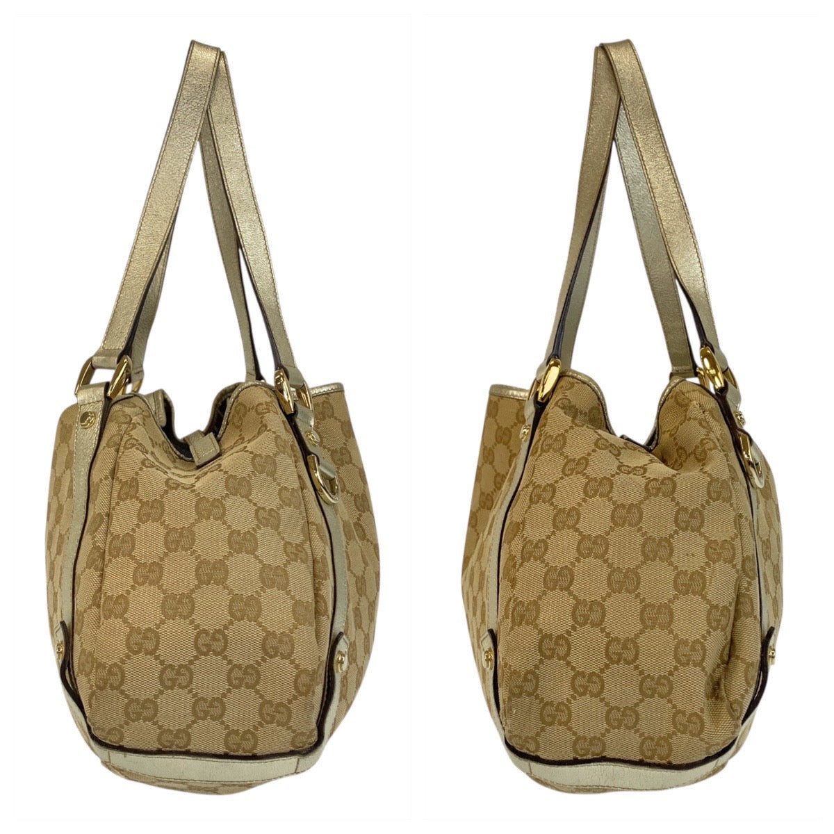 GUCCI Tote Bag 130736 GG canvas Beige Gold Metal