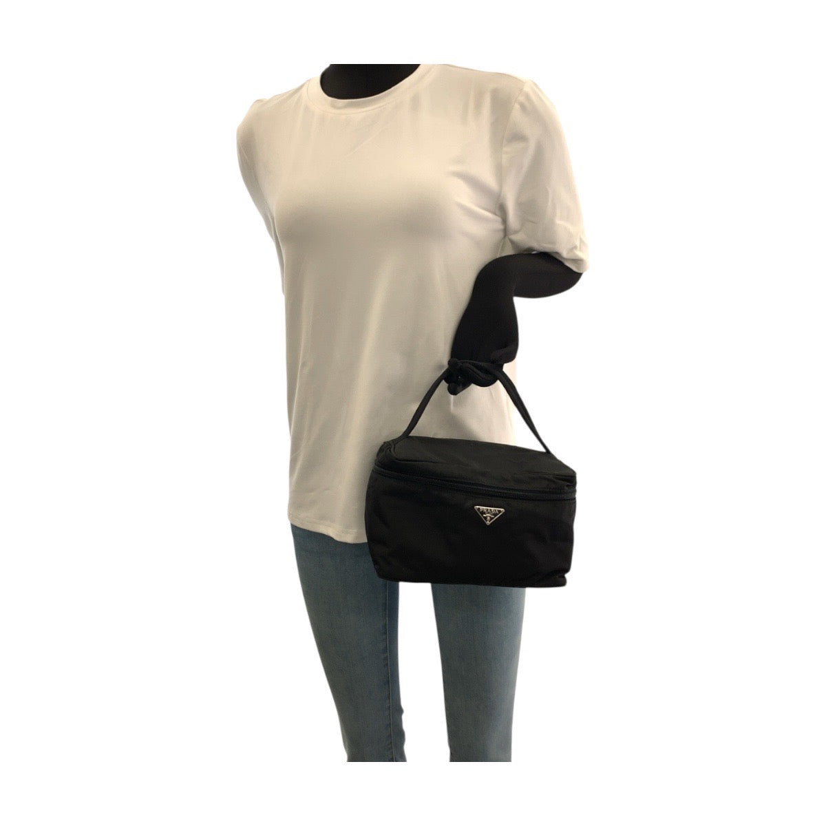 PRADA Handbag Nylon Black SilverMetal Test Triangle With logo