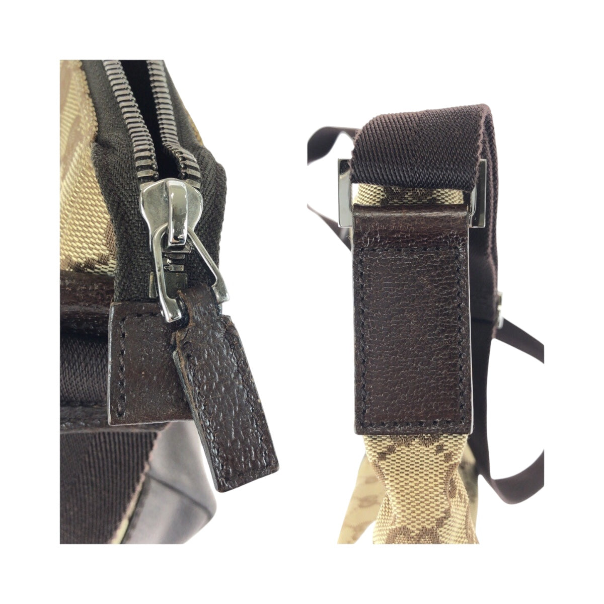 GUCCI Shoulder Bag 114273 GG canvas Beige Gray Silver Metal