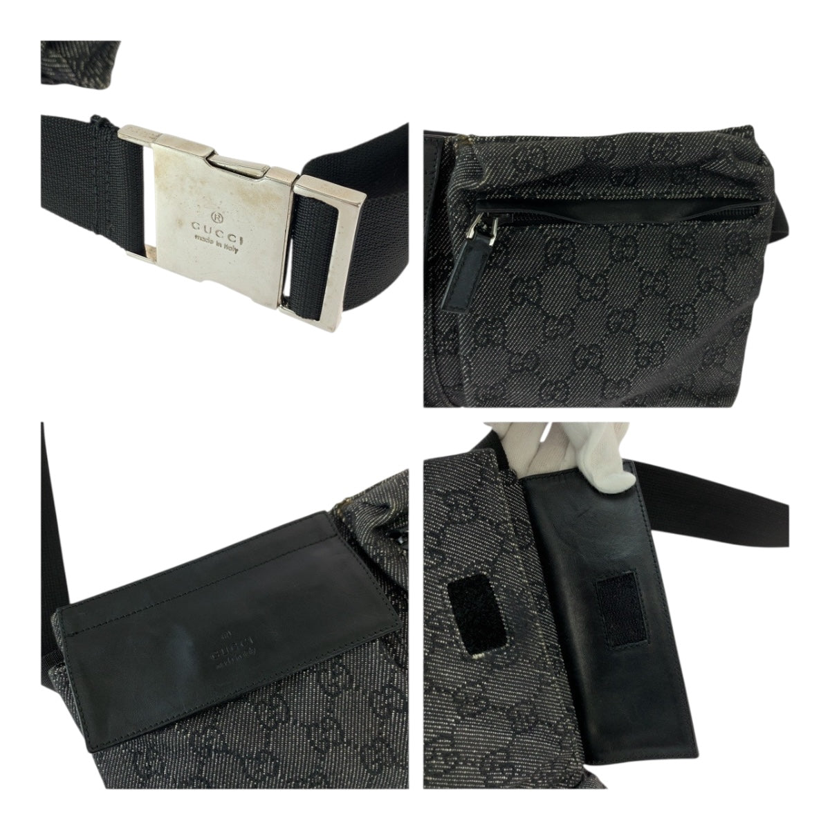 GUCCI Waist bag 23566 GG canvas Black SilverMetal