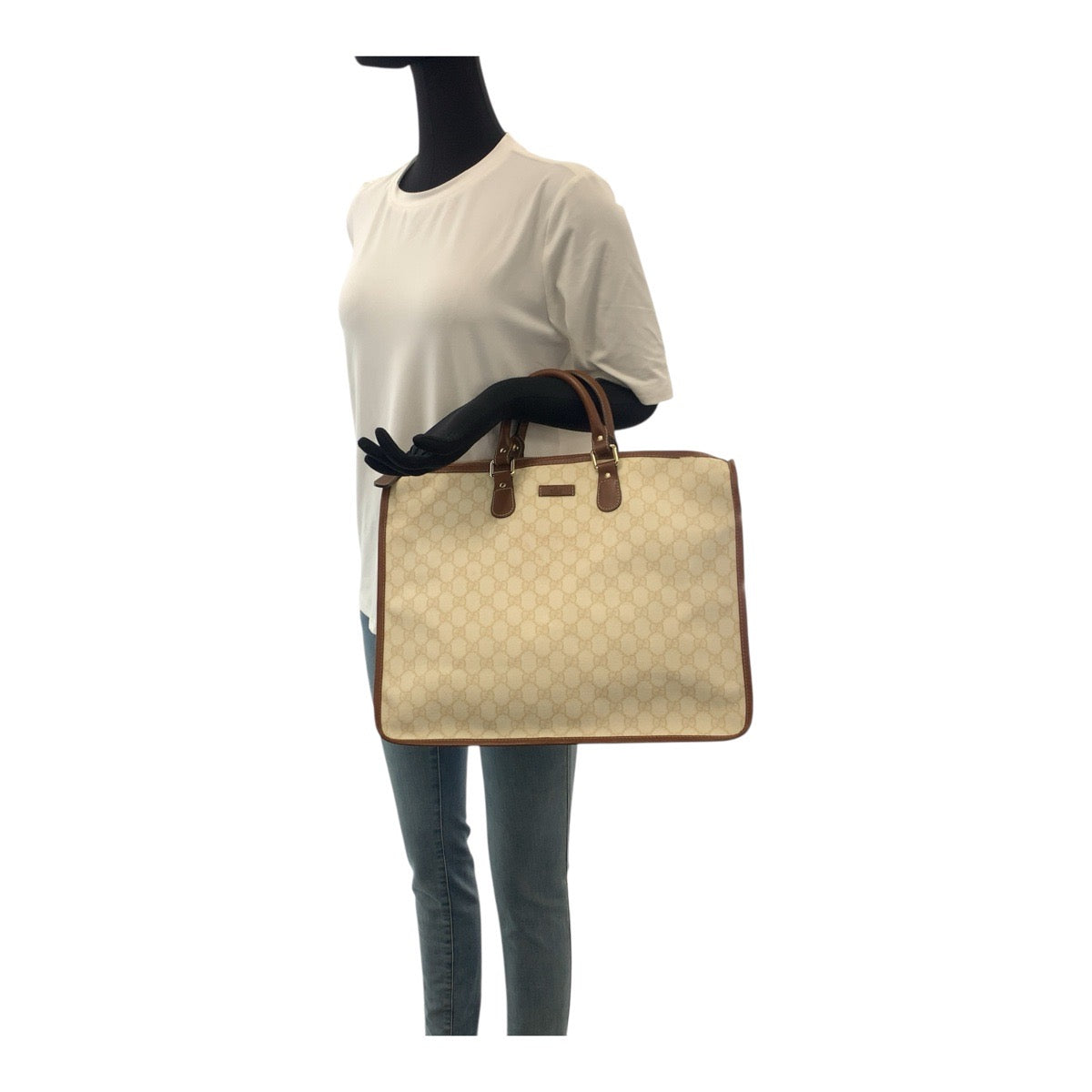 GUCCI Business bag 189899 PVC Brown Ivory Gold Metal GG plus