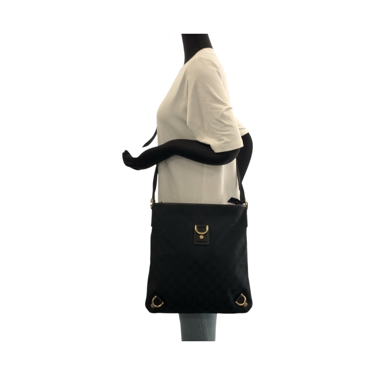 GUCCI Shoulder Bag 131326 GG canvas Black GoldMetal Abbey