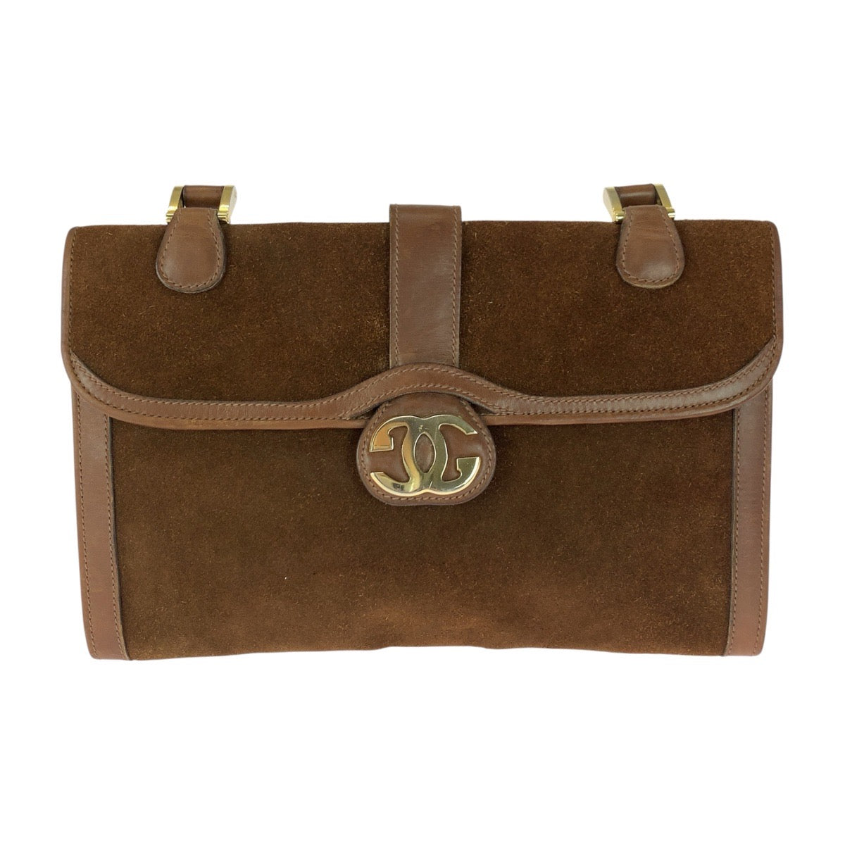 GUCCI Shoulder Bag Suede Brown Gold Metal Old Gucci