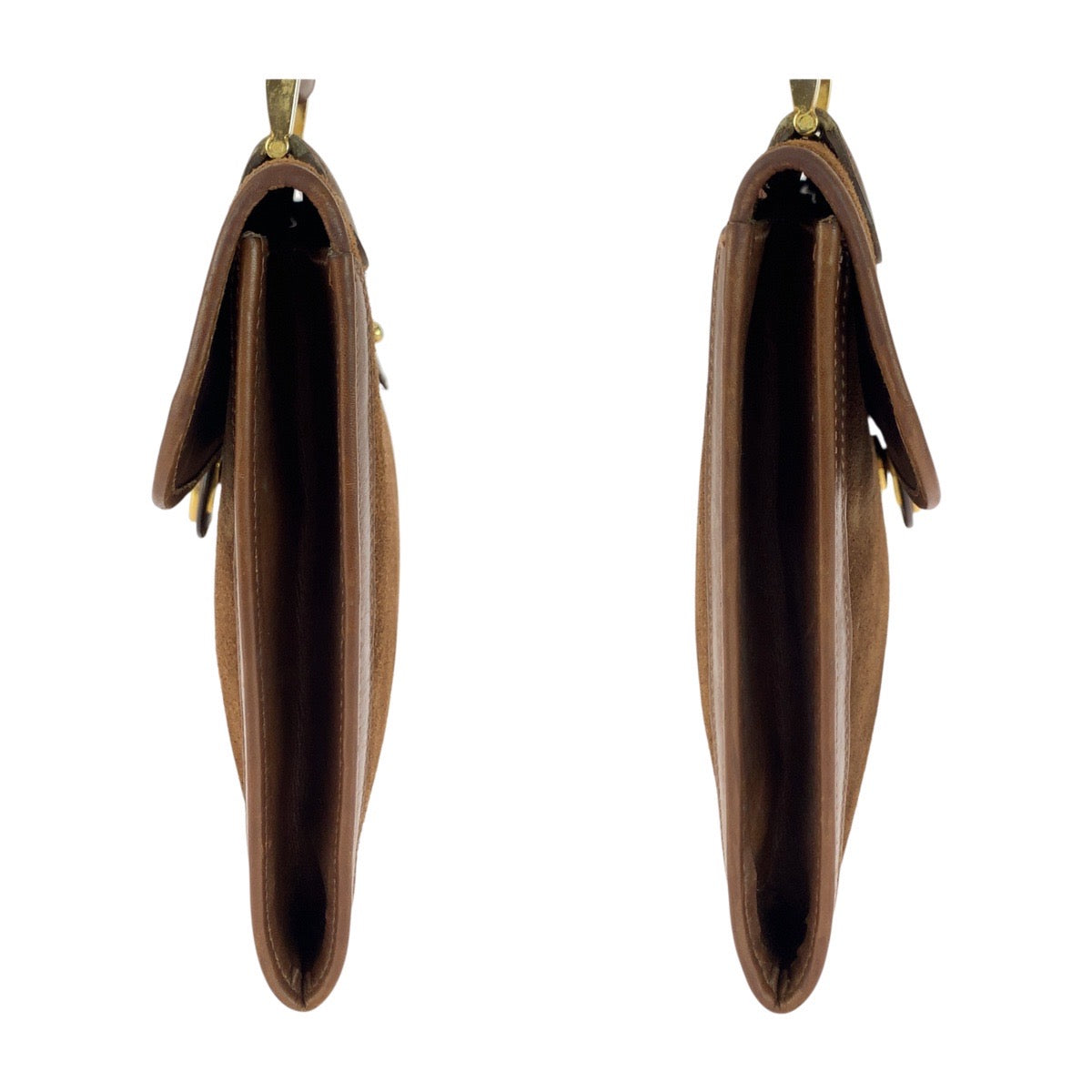 GUCCI Shoulder Bag Suede Brown Gold Metal Old Gucci