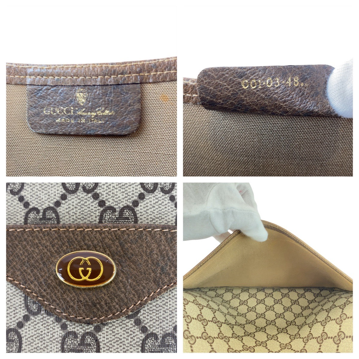 GUCCI Tote Bag 001 03 48 GG Supreme Canvas Beige brown Sherry line