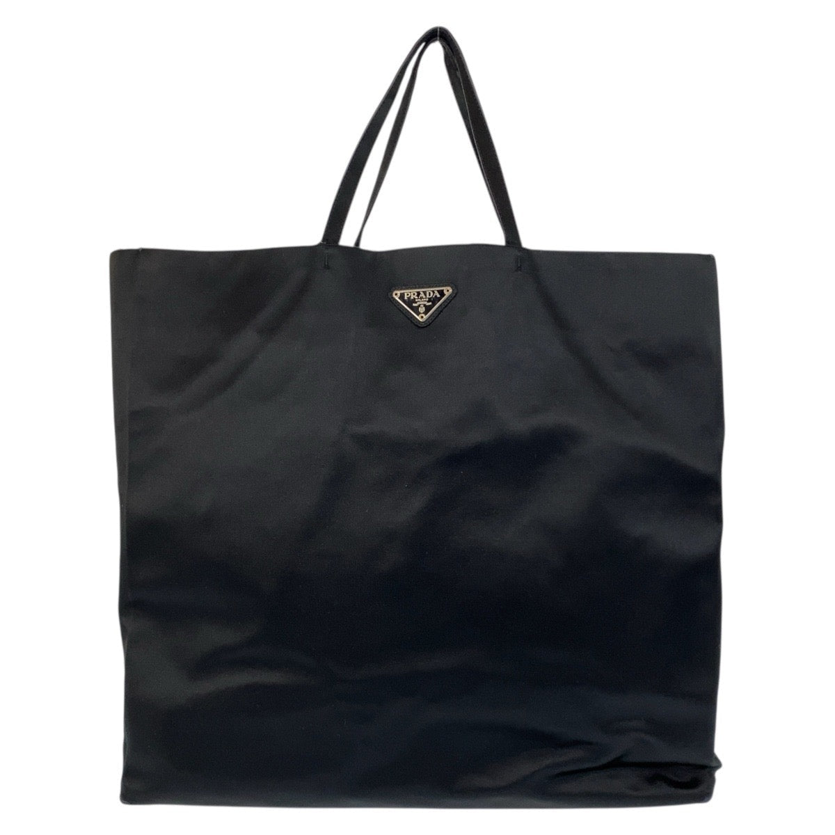 PRADA Tote Bag Satin Black SilverMetal Triangle With logo