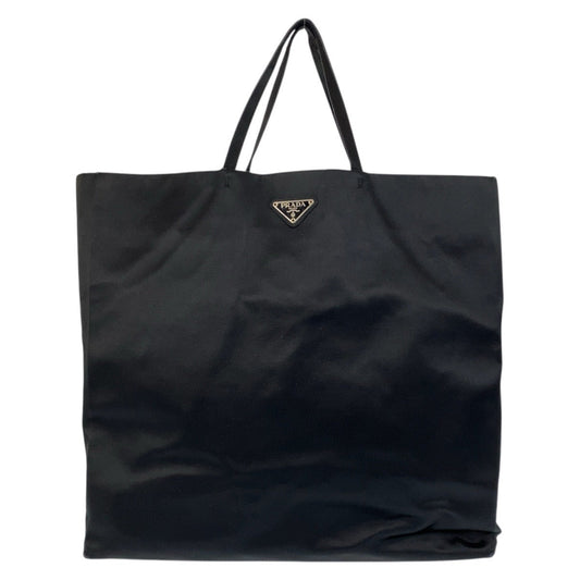 PRADA Tote Bag Satin Black SilverMetal Triangle With logo