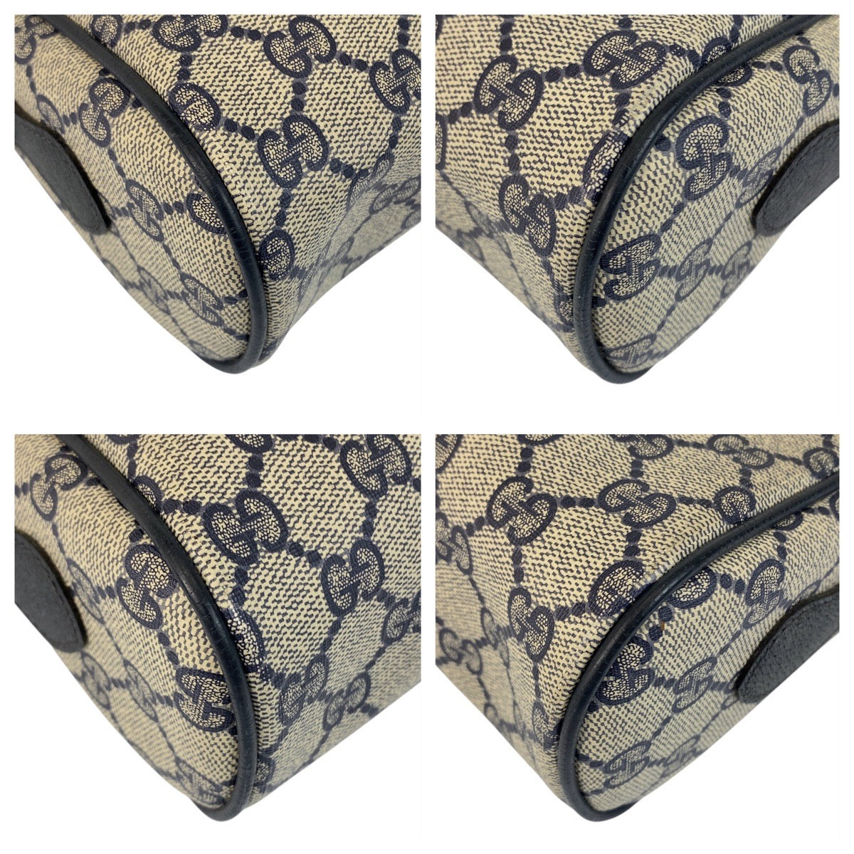 GUCCI Shoulder Bag 119 02 088 GG Supreme Canvas Gray Navy Gold Metal Sherry Line Old Gucci