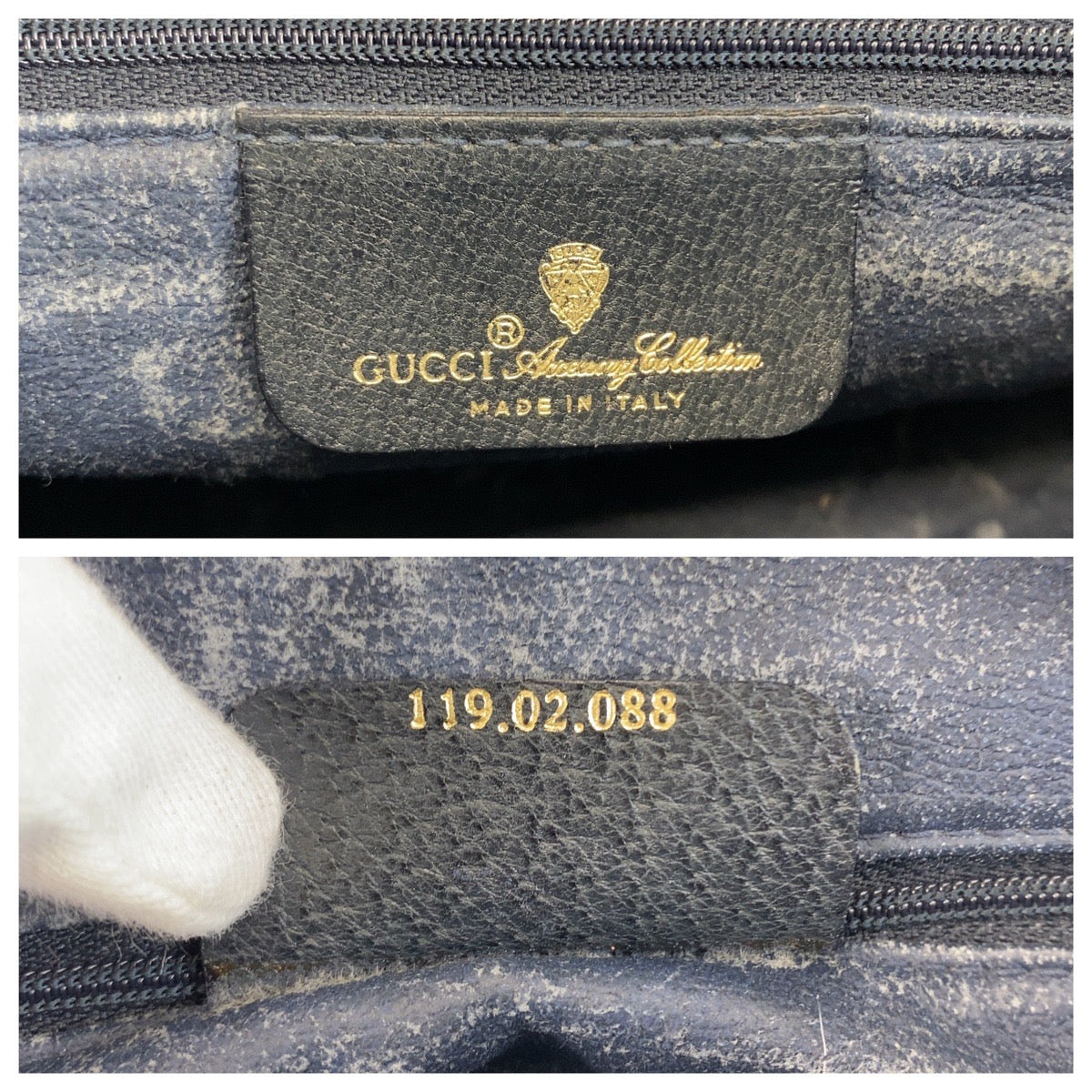 GUCCI Shoulder Bag 119 02 088 GG Supreme Canvas Gray Navy Gold Metal Sherry Line Old Gucci