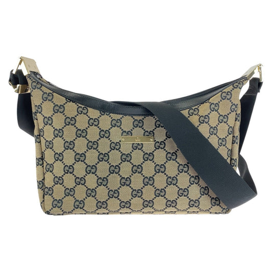 GUCCI Shoulder Bag 019 0433 GG canvas Beige Black Gold Metal