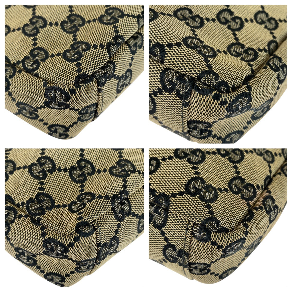 GUCCI Shoulder Bag 019 0433 GG canvas Beige Black Gold Metal