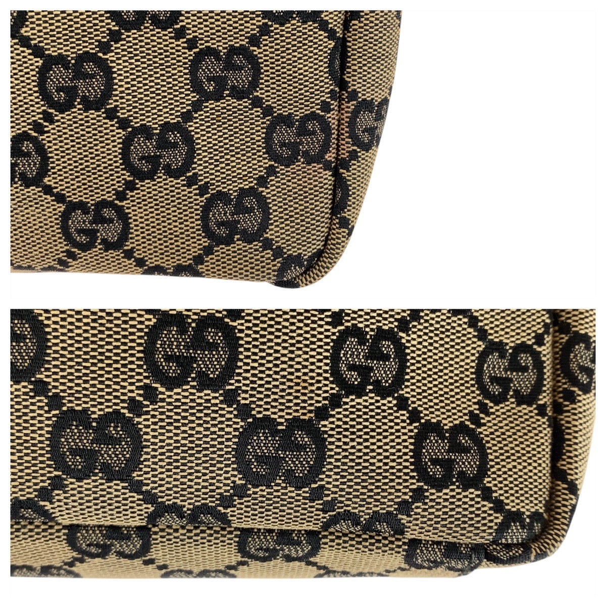 GUCCI Shoulder Bag 019 0433 GG canvas Beige Black Gold Metal